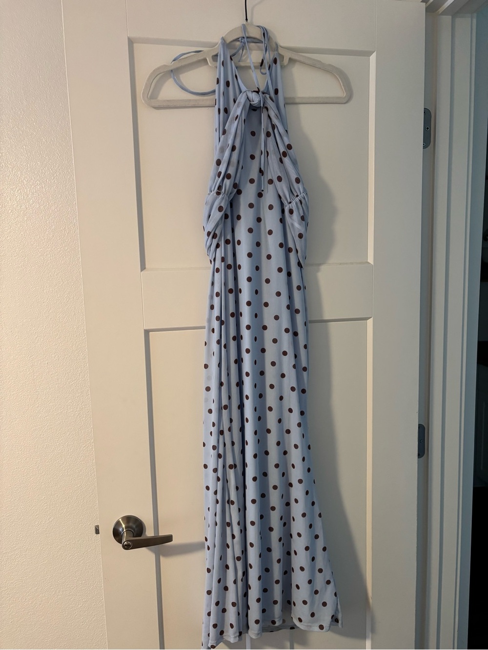 Altar'd State Light Blue Maxi Dress with Brown Polka Dots